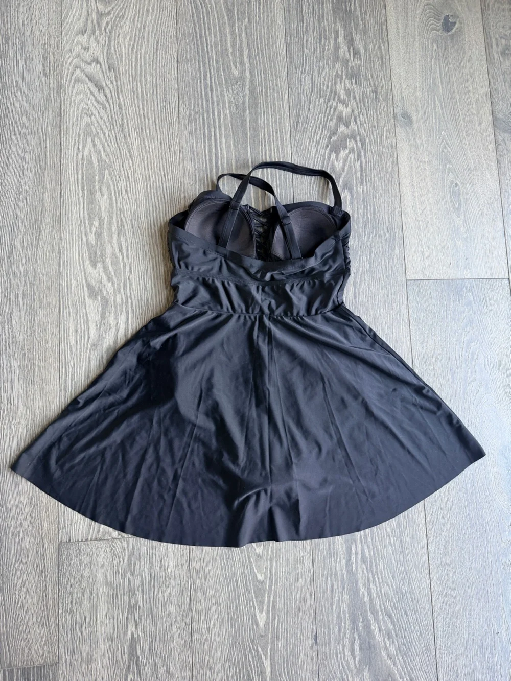 Torrid Crisscross Lattice Peplum Long Swim Dress in Black Size Medium